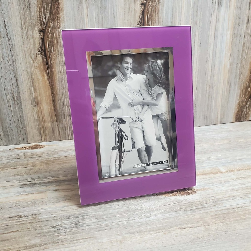Papyrus Purple Glass 4x6 Picture Frame Silver Trim Modern Tabletop Wall Decor